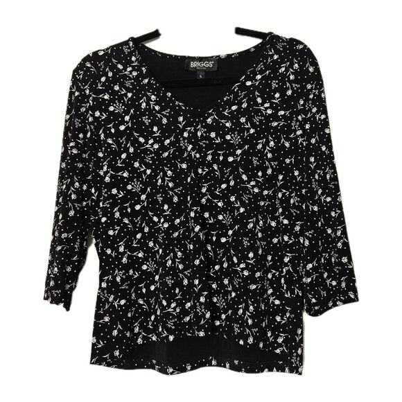 Vtg Floral Rose Print Blouse Womens PL Black White Whimsigoth Witchy Boho Y2K - Picture 1 of 8